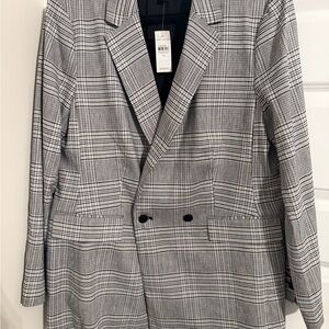 Ann Taylor Black and White Plaid Double-Breasted Blazer